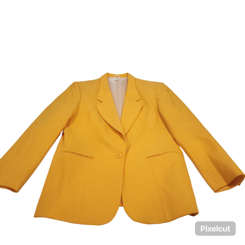 Vintage Yellow Wool Blazer Suit Jacket Womens sz 12, 1980s or 90s May Co Pockets